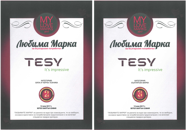 TESY стала финалистом в двух категориях пользовательского рейтинга Любимых брендов